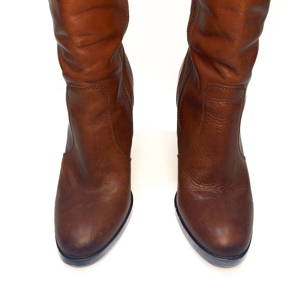 Frye Claude Over The Knee Tall Chunky High Heeled Boot 8.5 Brown Leather OTK - Picture 3 of 9